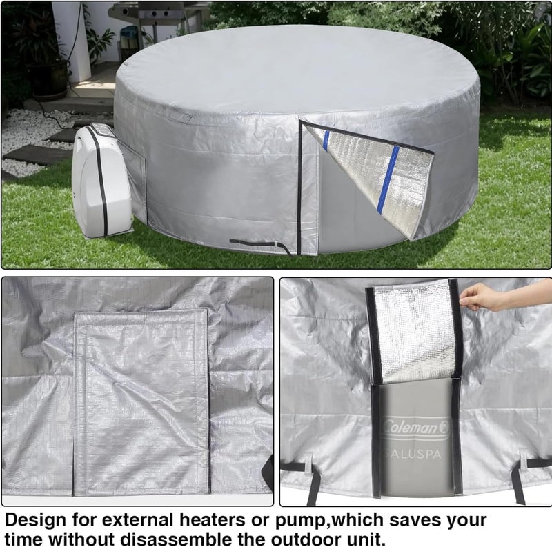 UCEDER Round Insulated Hot Tub Cover,Outdoor Waterproof Inflatable Hot Tub Thermal Cover with Install Door Design,Energy-Saving and Eco-Friendly Spa Cover for Keeping Warm(Silver, 77" D x 28”H) - Image 5